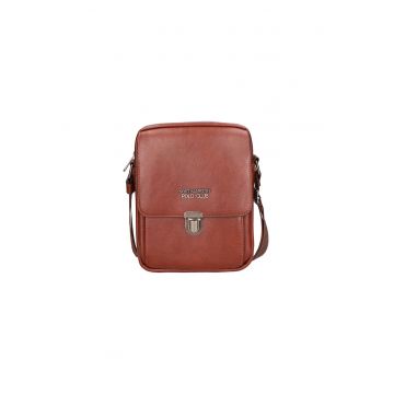 Geanta crossbody de piele ecologica cu buzunar frontal - Maro