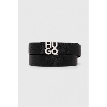 HUGO curea de piele barbati, culoarea negru