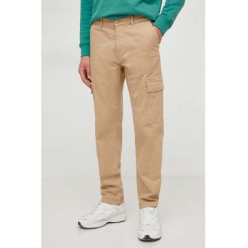 Pepe Jeans pantaloni barbati, culoarea bej, cu fason cargo