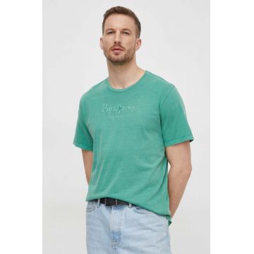 Pepe Jeans tricou din bumbac barbati, culoarea verde, cu imprimeu