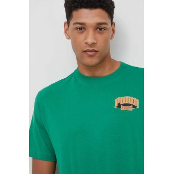 Puma tricou din bumbac bărbați, culoarea verde, cu imprimeu 624395