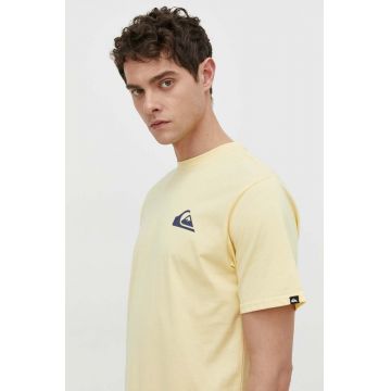 Quiksilver tricou din bumbac barbati, culoarea galben, cu imprimeu