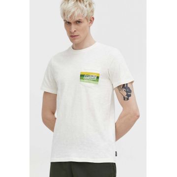 Superdry tricou din bumbac barbati, culoarea bej, cu imprimeu