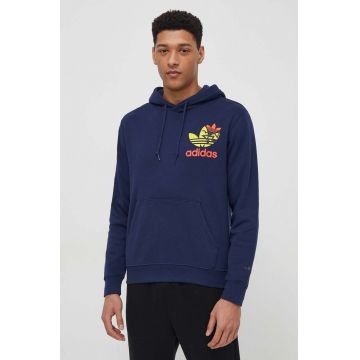 adidas Originals hanorac de bumbac bărbați, culoarea bleumarin, cu glugă, cu imprimeu  IM9682