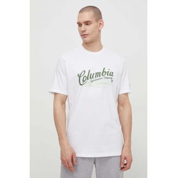 Columbia tricou din bumbac Rockaway River culoarea alb, cu model 2022181