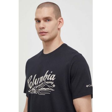 Columbia tricou din bumbac Rockaway River culoarea negru, cu model 2022181