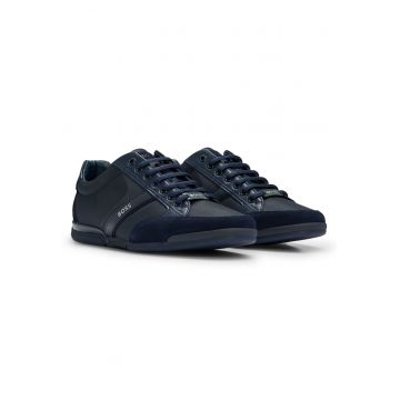 Pantofi sport low-cut cu garnituri din piele intoarsa - Albastru ultramarin