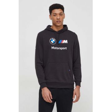 Puma bluză BMW bărbați, culoarea negru, cu glugă, cu imprimeu 670024