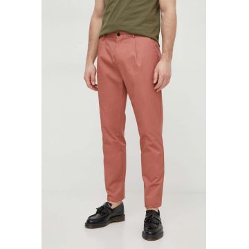 Sisley pantaloni de bumbac culoarea roz, drept