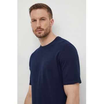 Sisley tricou din bumbac barbati, culoarea albastru marin, neted