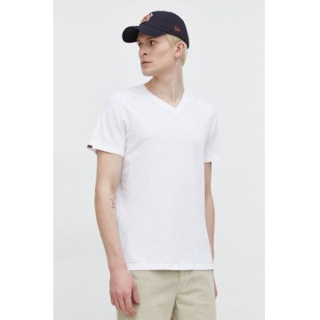 Superdry tricou din bumbac barbati, culoarea alb, neted