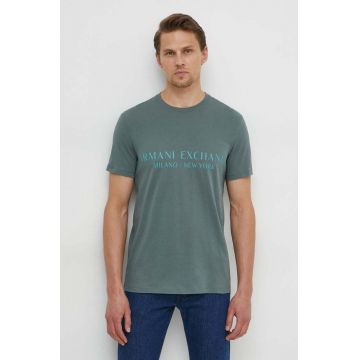Armani Exchange tricou barbati, culoarea verde, cu imprimeu