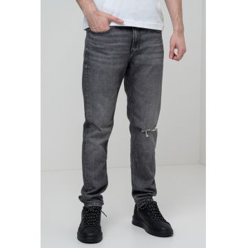 Blugi slim fit cu croiala conica - Gri inchis