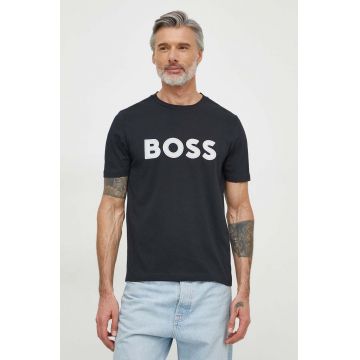Boss Green tricou din bumbac barbati, culoarea albastru marin, cu imprimeu