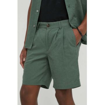 Bruuns Bazaar pantaloni scurti din in Lino Germain culoarea verde, melanj