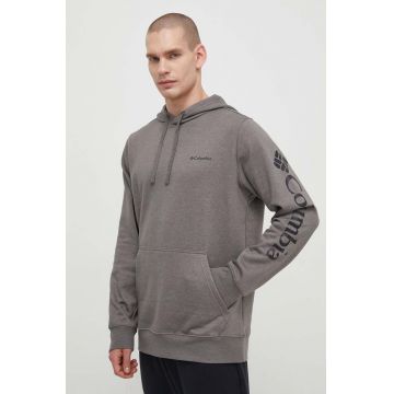 Columbia bluză Trek bărbați, culoarea gri, cu glugă, cu imprimeu  1957913