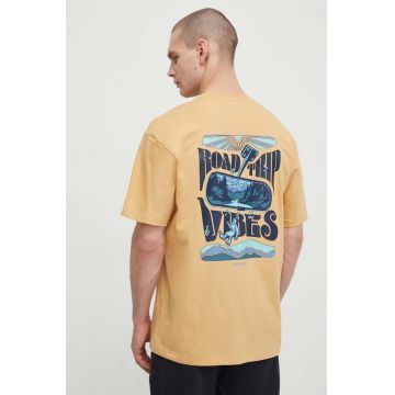 Columbia tricou din bumbac Black Butte bărbați, culoarea galben, cu imprimeu 2071701