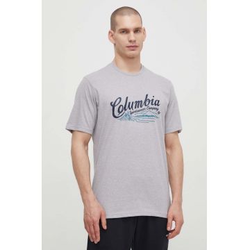 Columbia tricou din bumbac Rockaway River culoarea gri, cu model 2022181