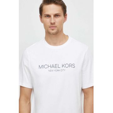 Michael Kors tricou din bumbac barbati, culoarea alb, cu imprimeu