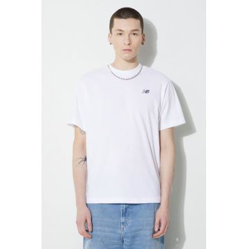 New Balance tricou din bumbac Small Logo barbati, culoarea alb, cu imprimeu, MT41509WT