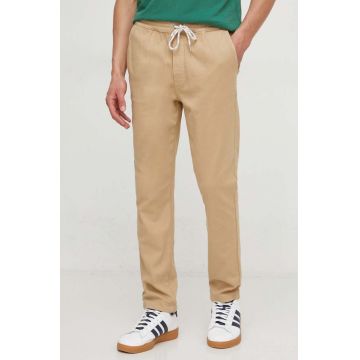 Pepe Jeans pantaloni barbati, culoarea bej, cu fason chinos