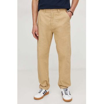 Pepe Jeans pantaloni de bumbac culoarea bej, drept