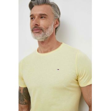 Tommy Jeans tricou bărbați, culoarea galben, uni DM0DM09586