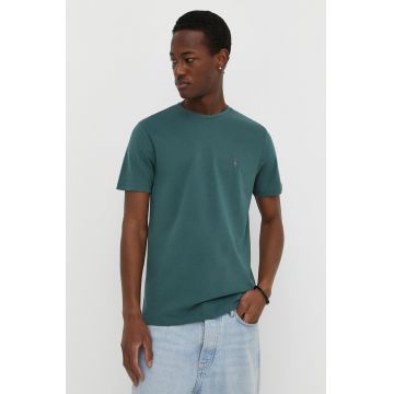 AllSaints tricou din bumbac culoarea verde, neted