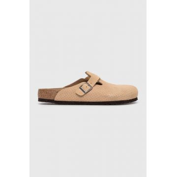 Birkenstock papuci din piele Boston bărbați, culoarea bej, 1026948