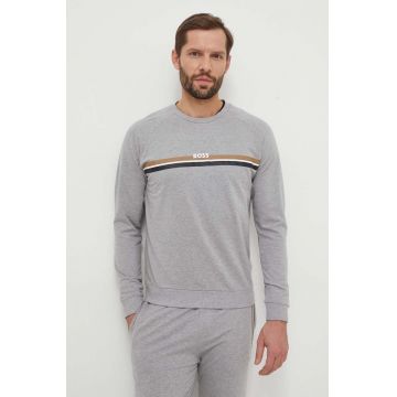 BOSS longsleeve din bumbac culoarea gri, cu imprimeu