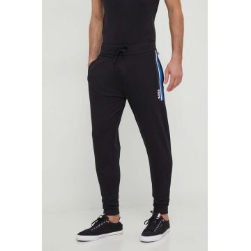 BOSS pantaloni de trening din bumbac culoarea negru, cu imprimeu