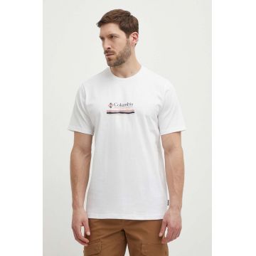 Columbia tricou din bumbac Explorers Canyon culoarea alb, cu model 2036451