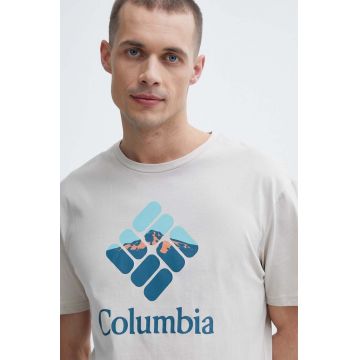 Columbia tricou din bumbac Rapid Ridge culoarea bej, cu imprimeu 1888813