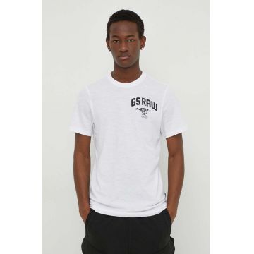 G-Star Raw tricou din bumbac barbati, culoarea alb, cu imprimeu