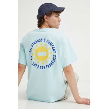 Levi's tricou din bumbac barbati, culoarea turcoaz, cu imprimeu