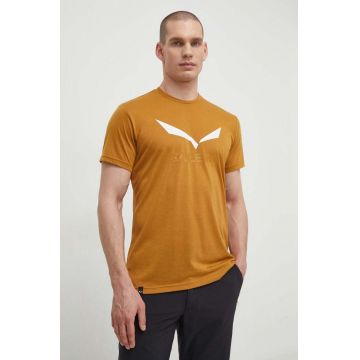 Salewa tricou sport Solidlogo culoarea maro, cu imprimeu