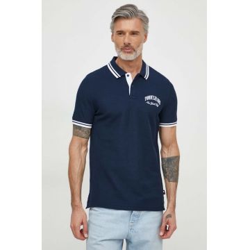 Tommy Jeans polo de bumbac culoarea albastru marin, cu imprimeu