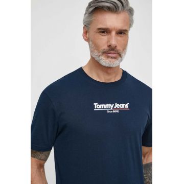 Tommy Jeans tricou din bumbac barbati, culoarea albastru marin, cu imprimeu