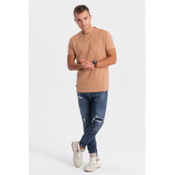 Tricou cu buzunar pe piept - Maro camel