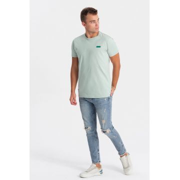 Tricou de bumbac cu decolteu la baza gatului - Verde deschis