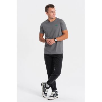 Tricou de bumbac cu decolteu la baza gatului - Gri inchis