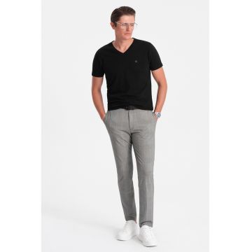 Tricou din amestec de bumbac cu decolteu in V - Negru