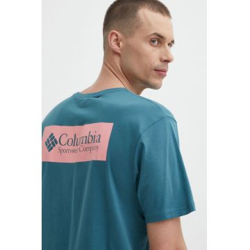 Columbia tricou din bumbac North Cascades bărbați, culoarea turcoaz, cu imprimeu 1834041