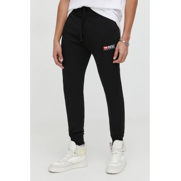 Diesel pantaloni de trening din bumbac culoarea negru, neted