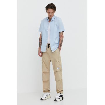 HUGO Blue pantaloni de bumbac culoarea bej, drept 50517923