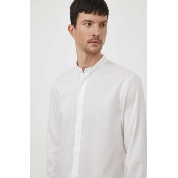 Armani Exchange camasa barbati, culoarea alb, cu guler stand-up, regular