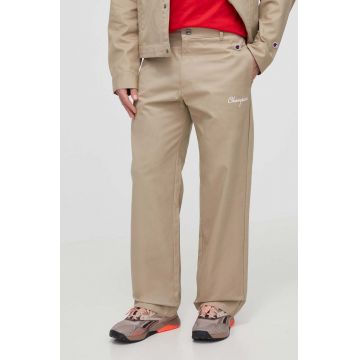 Champion pantaloni de bumbac culoarea bej, drept, 219860