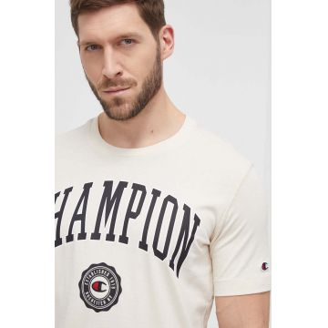 Champion tricou din bumbac barbati, culoarea bej, cu imprimeu, 219852