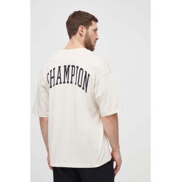 Champion tricou din bumbac barbati, culoarea bej, cu imprimeu, 219855