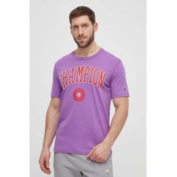 Champion tricou din bumbac barbati, culoarea violet, cu imprimeu, 219852